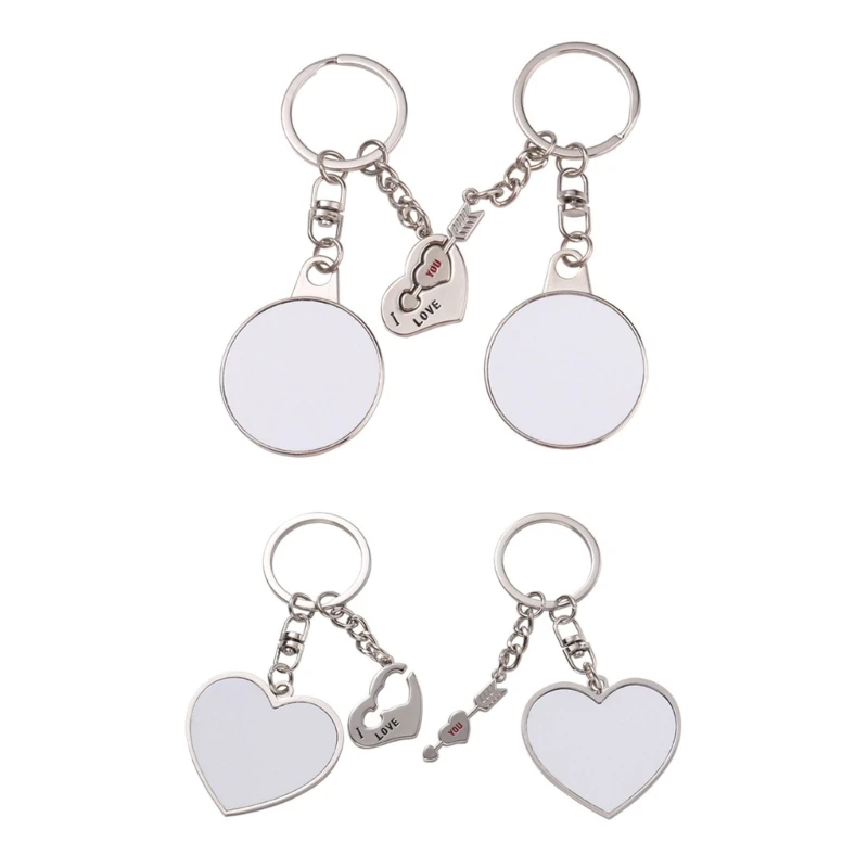 

European and American Sublimation Blank Heat Transfer Couples Keychain Round Heart Blanks Bag Personalised Ornaments