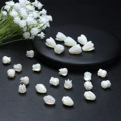 White Natural Mother of Pearl Shell Beads Carved Tulip Rose Flower Charms DIY Seashell Beads for Jewelry Making Accessory Charm
