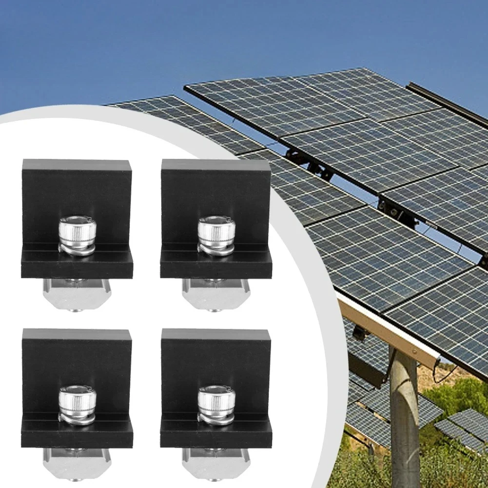 4-teiliges Aluminiumlegierung Schwarzkanten-Pressklemmen-Set für Solarmodule PV-Halterungszubehör Pressblock Solar-PV-Montageklemmen-Set