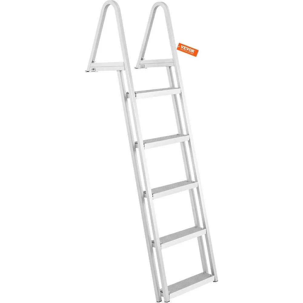 Adjustable Dock Ladder with 3 to 5 Steps, 350 to 500 Pounds Capacity, Aluminum Material, Non-Slip Design for Pontoon Boats