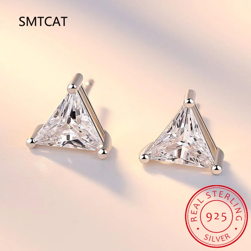 100% 925 Sterling Silver Triangle Cut Created Moissanite Gemstone Wedding Engagement Ear Stud Earrings Fine Jewelry Wholesale