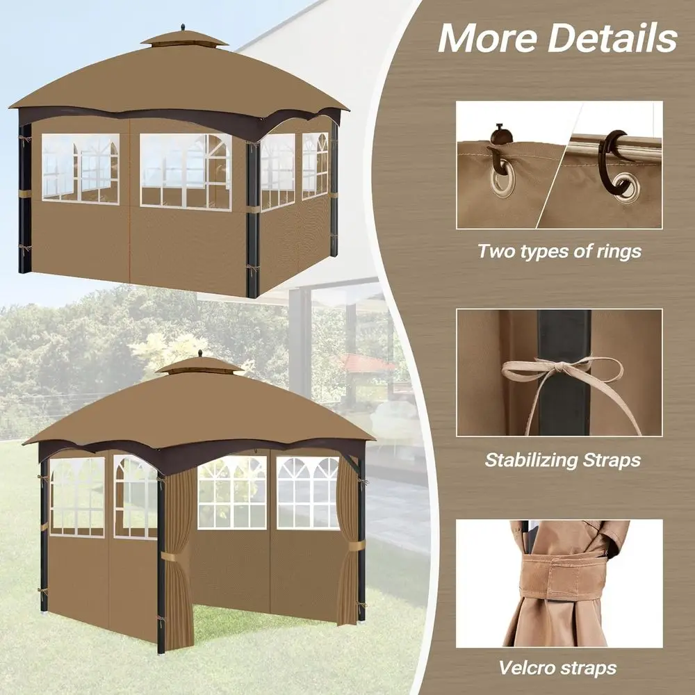 ستائر أكشاك خارجية مقاومة للماء مكونة من 4 ألواح مع نوافذ PVC لخصوصية الفناء، مناسبة لأشعة المراقبة مقاس 10 × 12