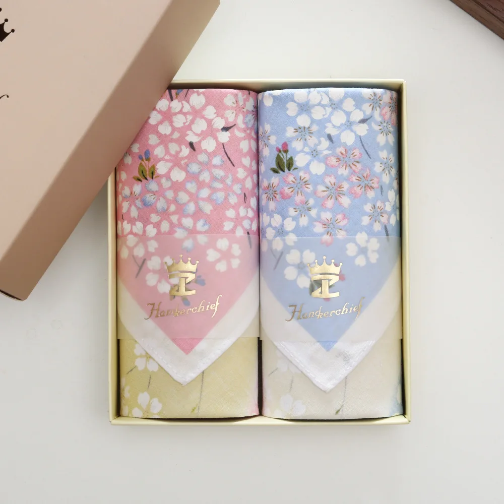 43cm Pure Cotton Handkerchief Soft Thin Vintage Pocket Square Lightweight Portable Travel Towel for Summer Gift Box Included