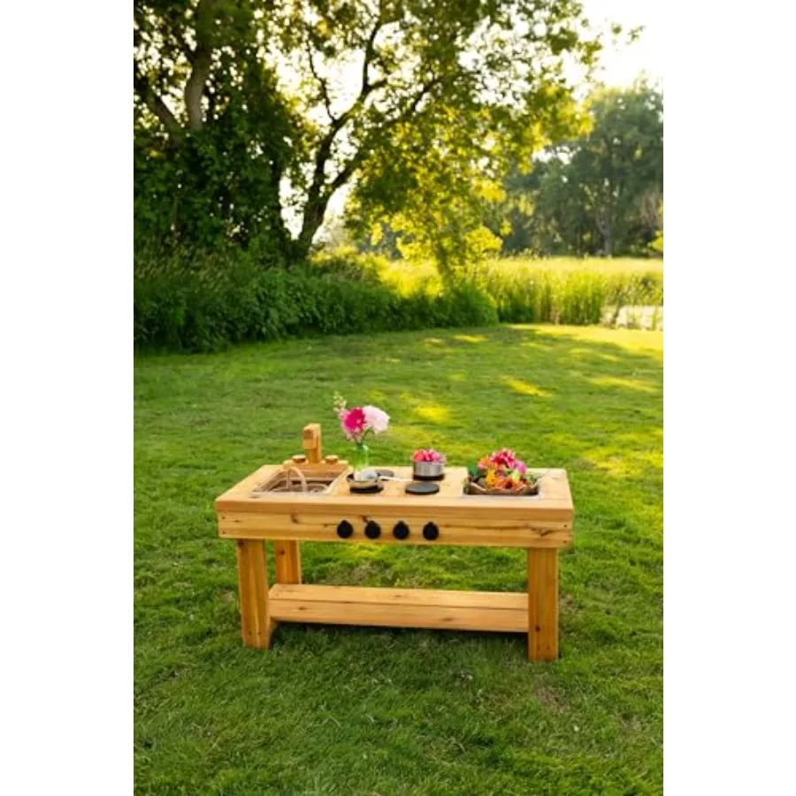 Cuisine extérieure en boue de cèdre centrée avec cuisinière pour les tout-petits et les enfants |   Faire semblant de jouer au table pour tout-petits |   Table sensorielle |   Extérieur Pl