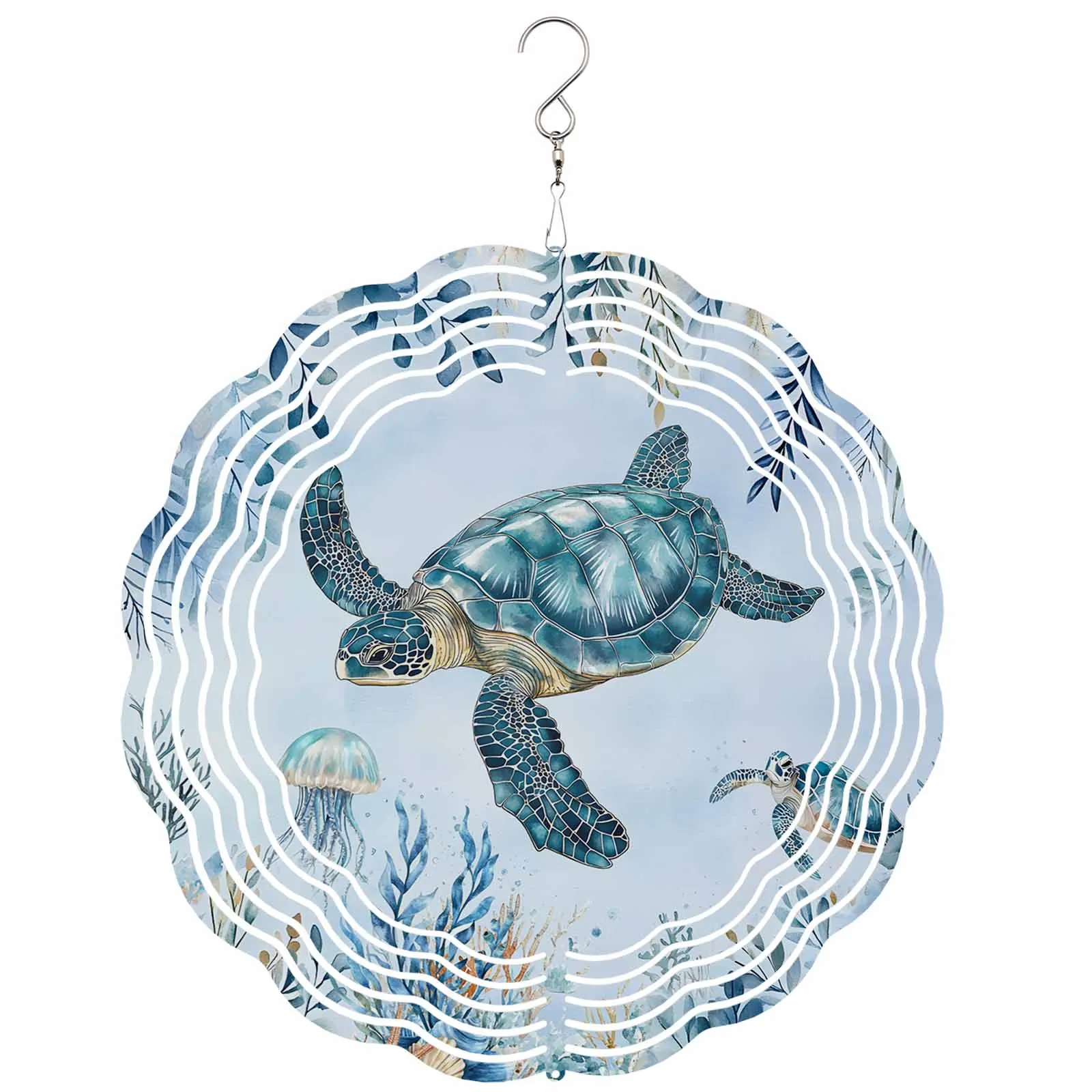 

Summer Turtle Marine Life Stainless Steel Hanging Decorations For Home 3D Rotating Wind Spinner