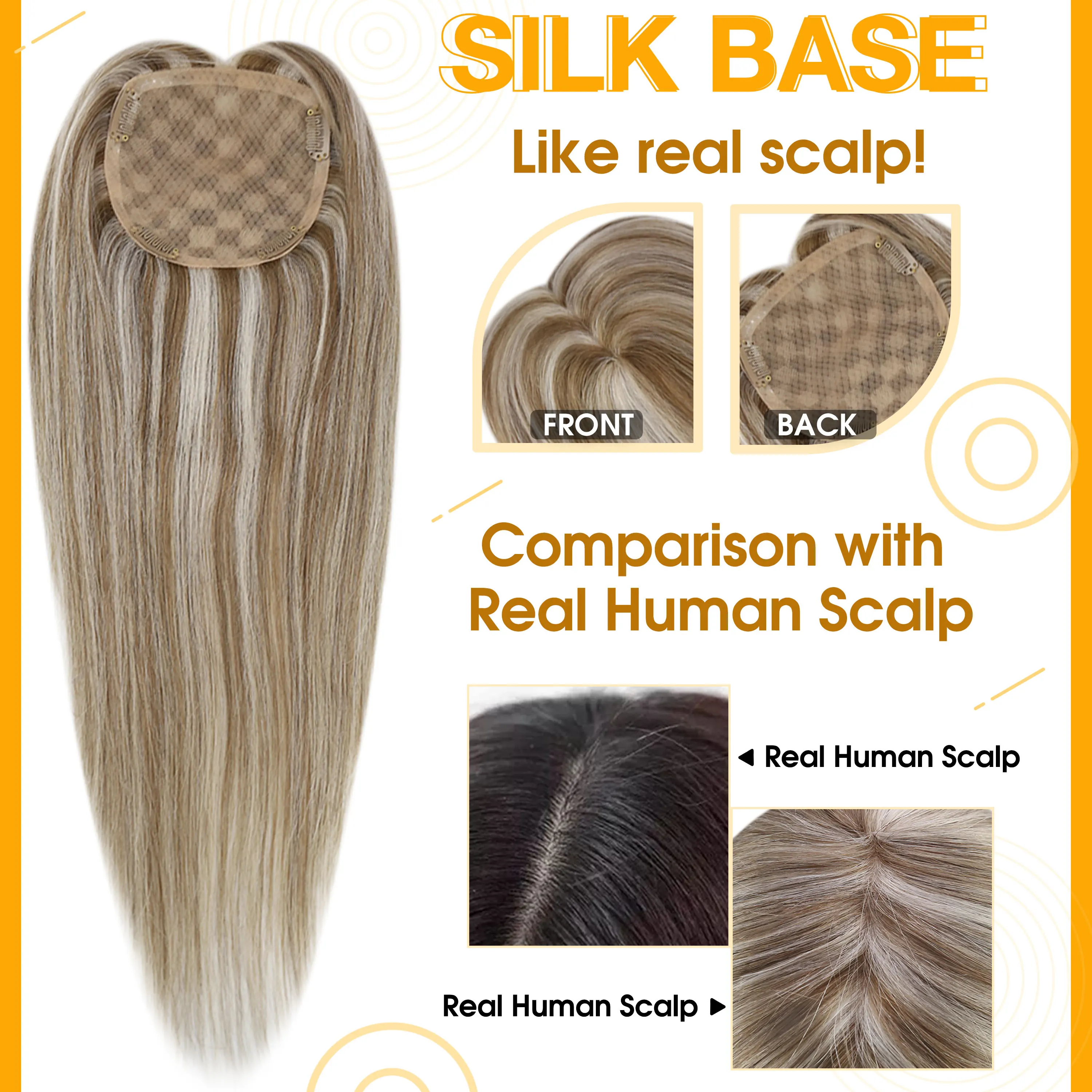 Full Shine Hair Topper 3*5 inch Clip Hair Piece Free Part Mono Base 150 Density Blonde Color Machine Remy Human Hair For Women