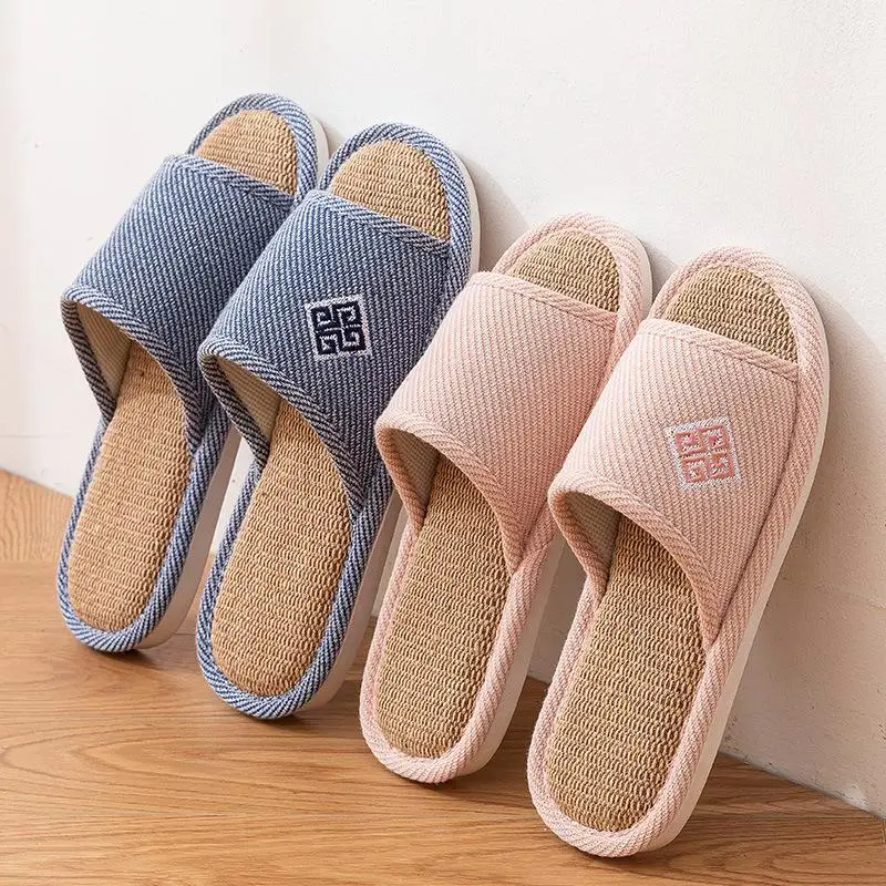 

Мужские домашние тапочки из льна и хлопка с нескользящей подошвой, всесезонные, впитывающие влагу, для пар, с мягкой бесшумной подошвой