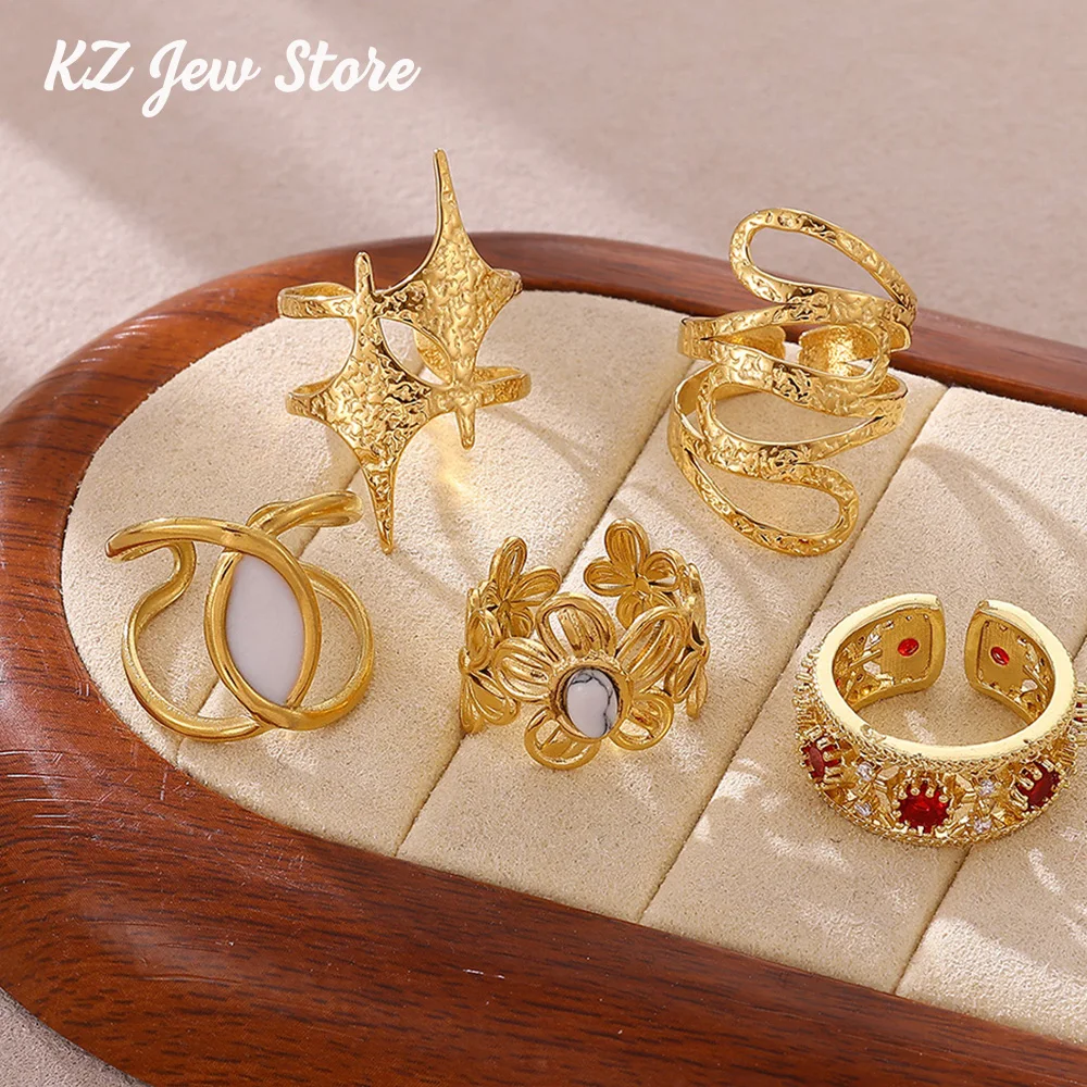 

Irregular Broad Surface Rings For Women Unisex Bague Gold Color Stainless Steel Design Anillos Party Accessories Jewelry Gifts