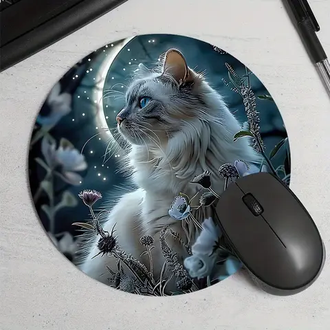 Rund kattdesignad musmatta, hållbar halkfri spelmusmatta, kontorsskrivbordstillbehör, skrivbordsmatta, musmatta för datorbord 8 best sales rund musmatta - №8