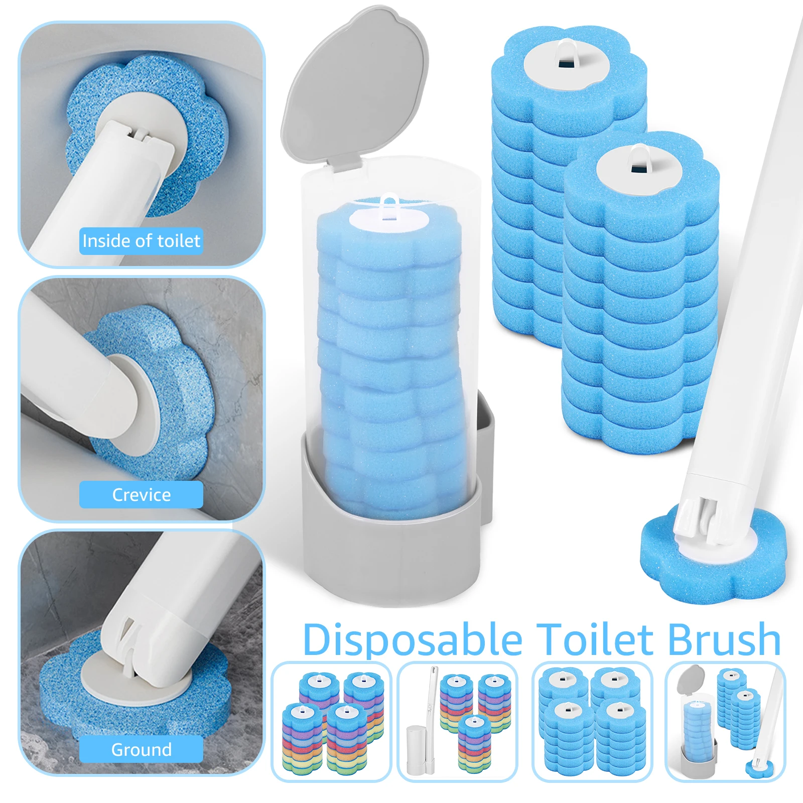 Kit de limpeza descartável do vaso sanitário, escova prática com cabeça substituível, acessórios multifuncionais para banheiro, Varinha