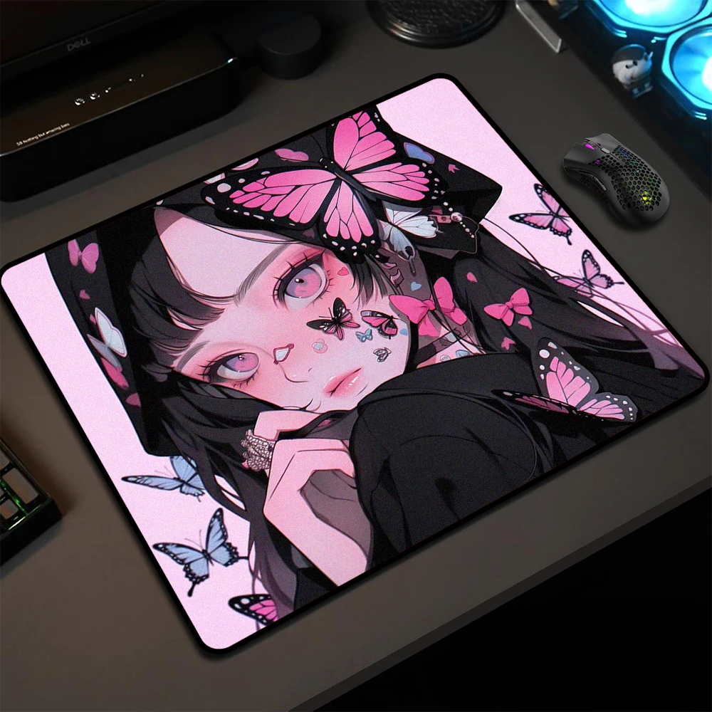 Anime Girl Gaming Mouse Pad Butterfly Speed Mousepad 45x40CM High Elastic Non-slip Bottom Premium Mouse Mat E-Sports Desk Mat