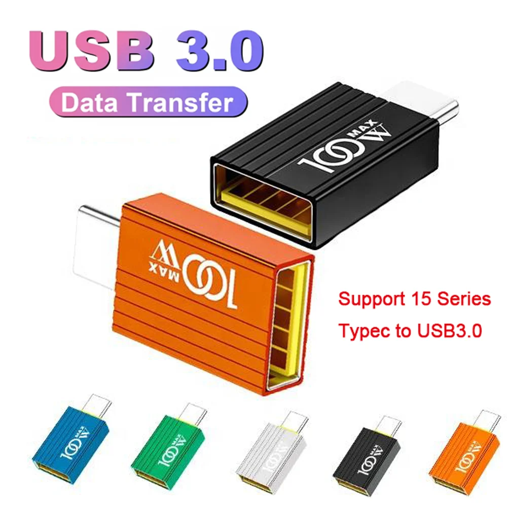 100W Max OTG USB3.0 To Type C Adapter USB Type C Female to USB Male Converter Fast Charging Data Transfer For iPhone 15 series