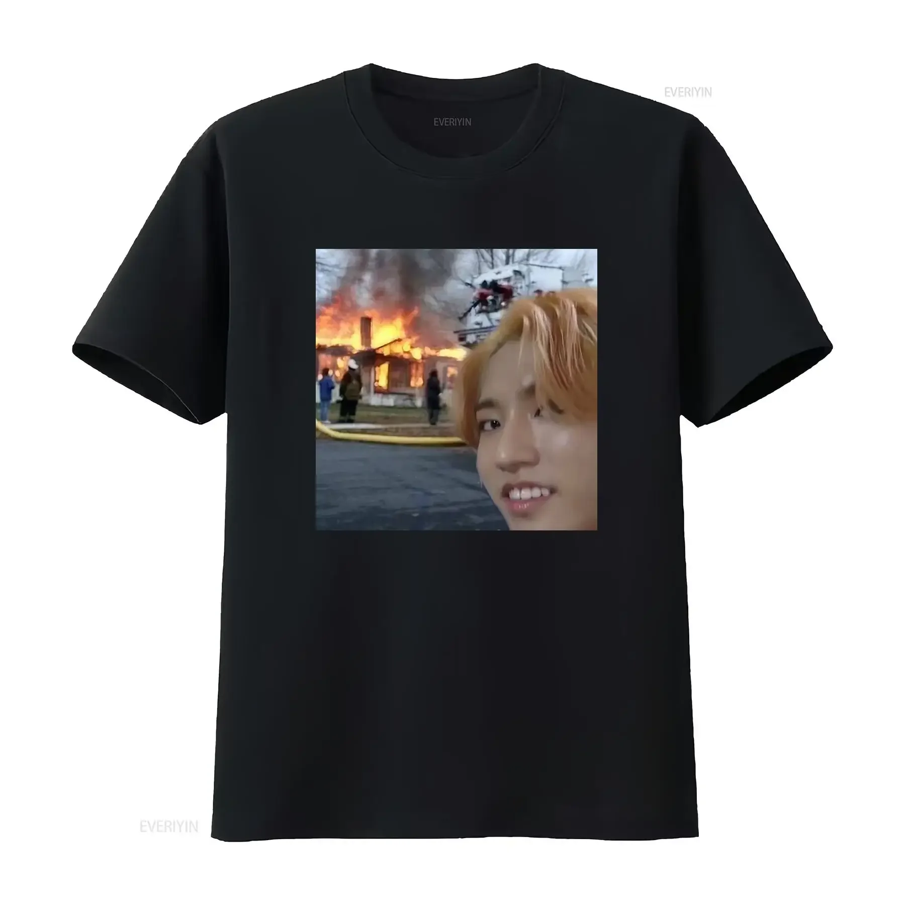 Camiseta Han Jisung Meme Cuello Redondo Casual Tejido Ligeramente Elástico Corte Regular Estampado Perfecta Para Hombres