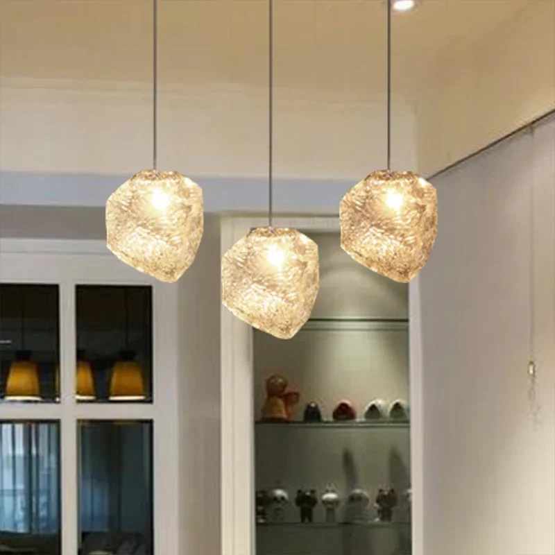 Nordic Ice Cube Glass Pendant Lamp Dinning Hanging Light Bar Hanging Light Indoor Living Room Lighting Bedroom Decoration