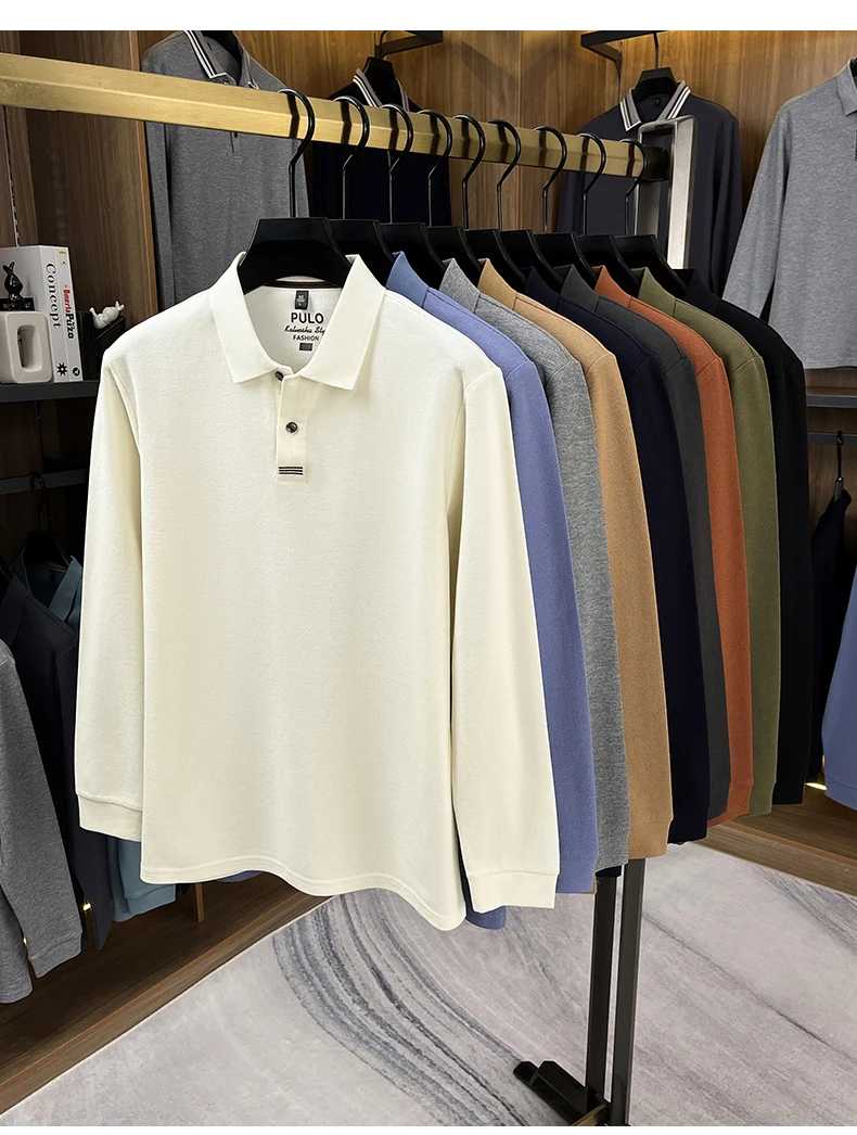 Hochwertiges Langarm-Poloshirt aus 100% Baumwolle für Herren, neue Luxus-Modemarke, Frühling/Herbst, luxuriöser Komfort, lässiges Business-T-Shirt. – Detail 2
