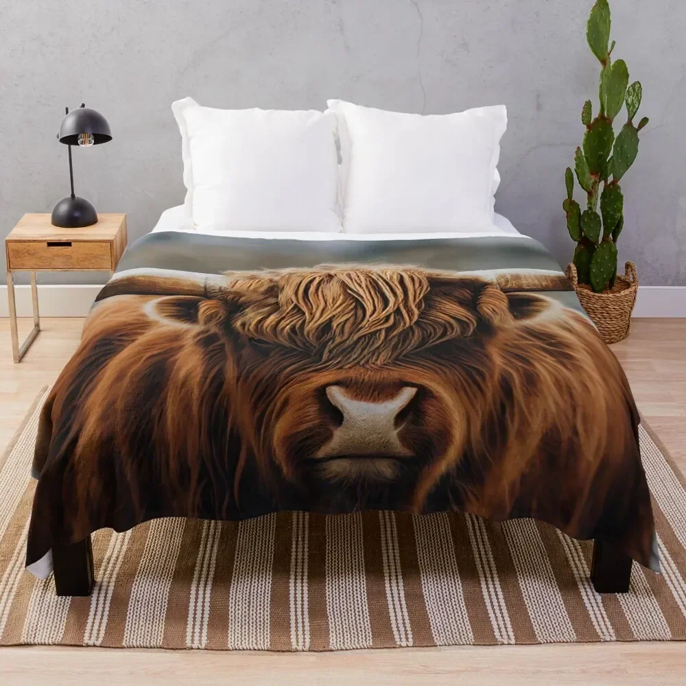 

The Great One, Highland Cow in Colour Throw Blanket Soft Luxury Designer Blankets