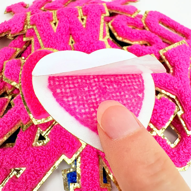 Rose Red Letters Sticker Patch Alphabet Towel Embroidered Chenille Patches for Clothing Bag Jacket Stick on Accessories Applique