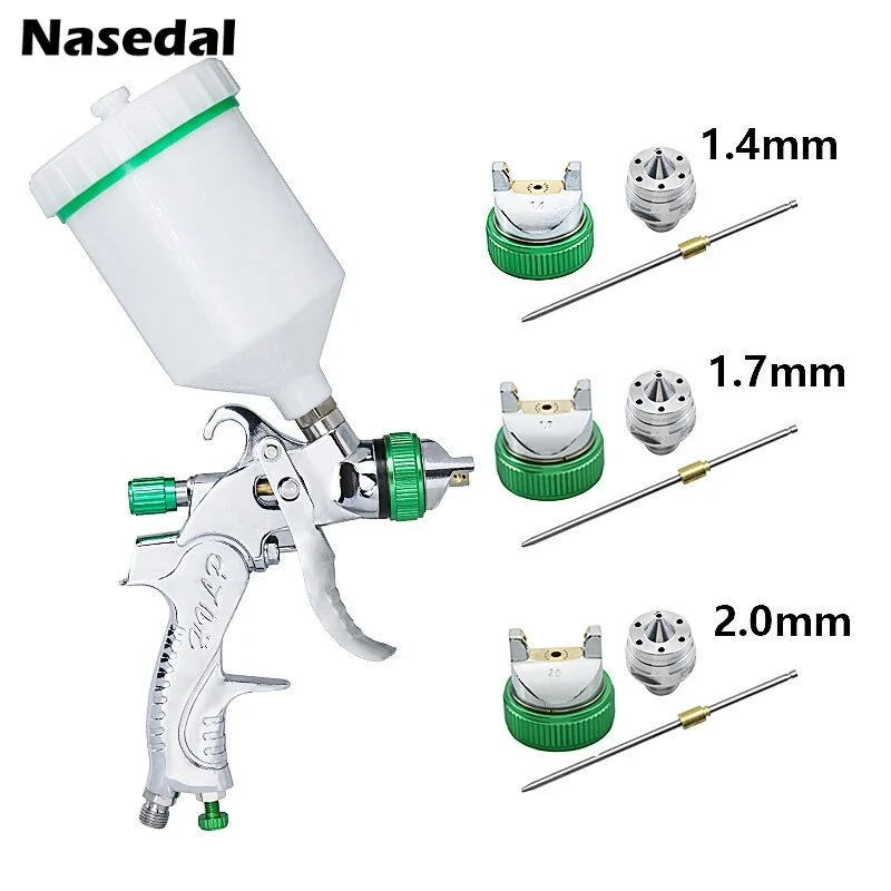 Pistola de Pulverização Aerógrafo Nasedal Hvlp 600ml Copo 1.4 mm 1.7 mm 2.0 mm Agulha de Bocal de Aerógrafo de Gravidade para Pintura de Parede de Móveis de Carro