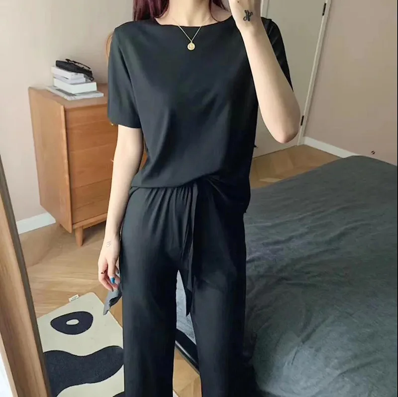 Female Home Clothes 2 Pieces Set Lady Home Suit Summer Women Lounge Wear Autumn Loose Homewear Suit for Women Pajamas Pants Set