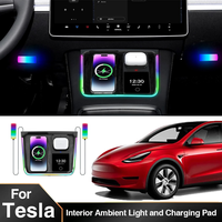 Wireless Charger for Tesla Model 3 2021-2023 Model Y 2021-2024 Center Console Atmosphere Light 2 in 1 Wireless Charging Car Part