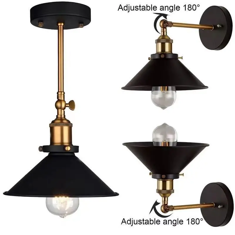 American style rural retro industrial style wall lamp, iron bedside wall lamp, staircase, iron small black umbrella wall lamp