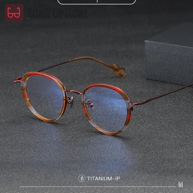 Kuga retro redondo óculos quadros acetato titânio feminino masculino óculos ópticos gafas para lentes de prescrição de alto grau