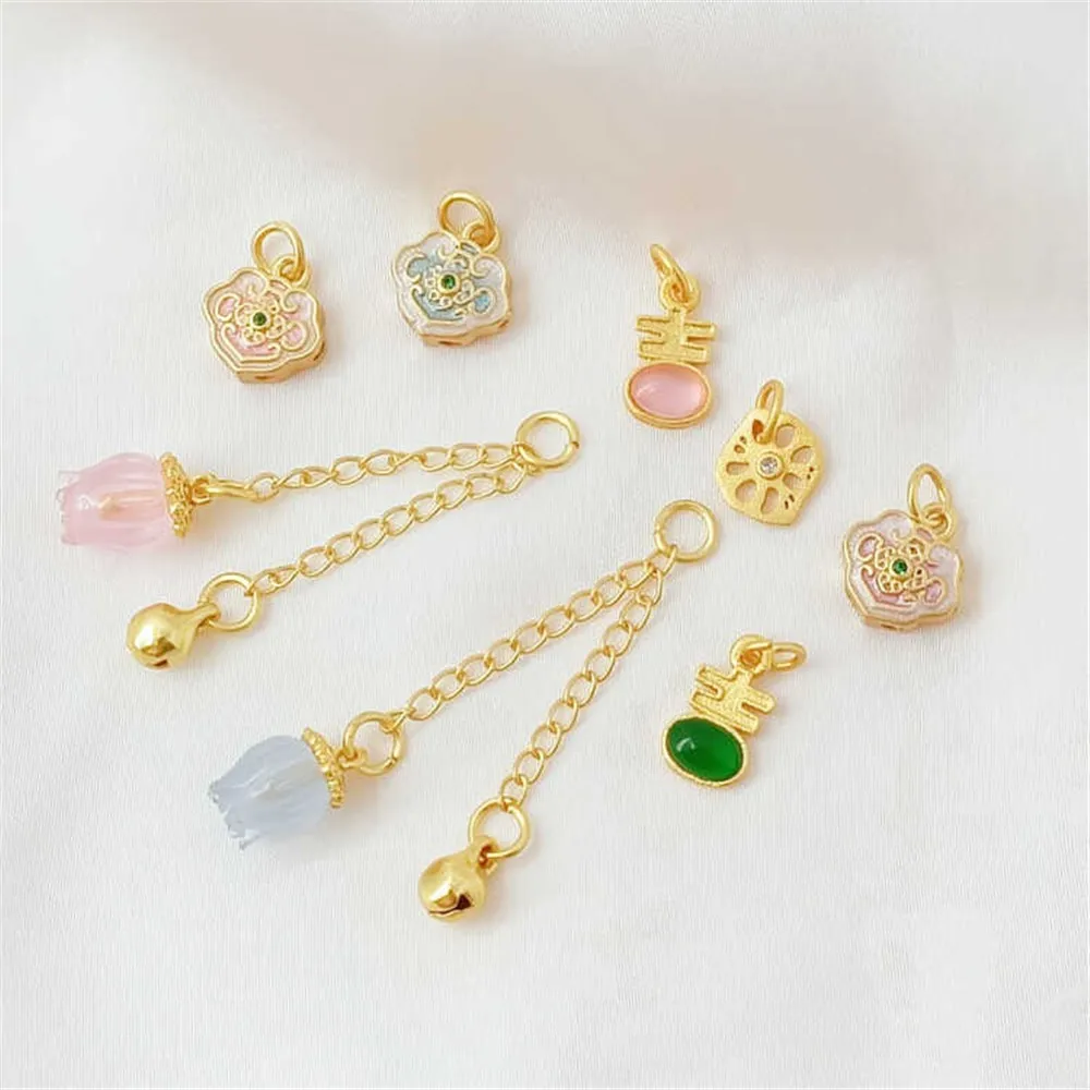 Vietnamese Sand Gold Inlaid Zircon Lotus Root Slices Small Jidil Tulip Bell Handmade DIY Pendant