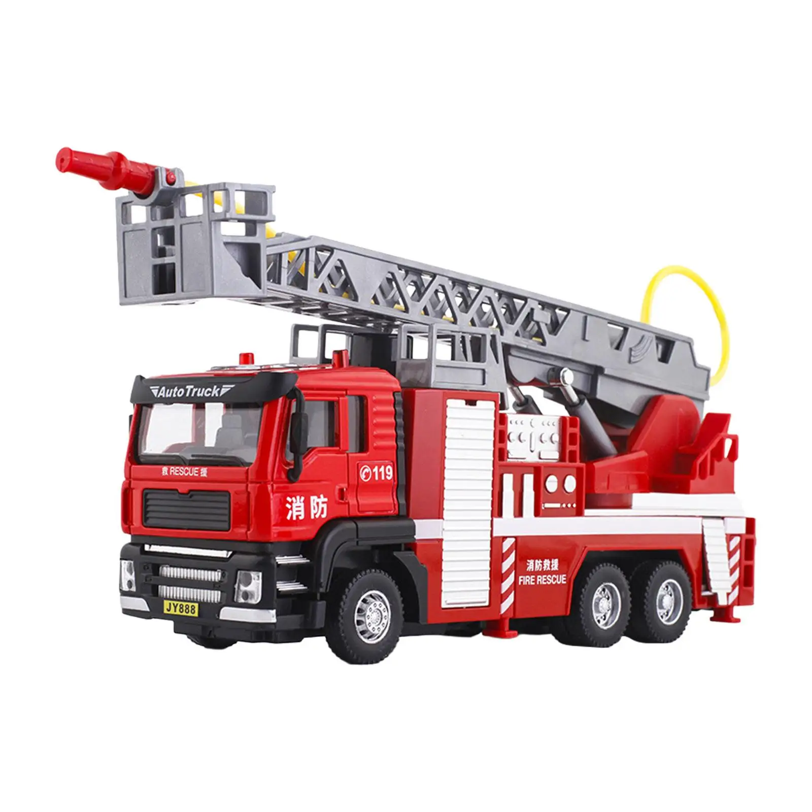 1:32 Simulation Fire Truck Model Role Play Desk Decor Friction Powered Vehicle Pull Back Fire Truck for Boy Girls Teens Adults