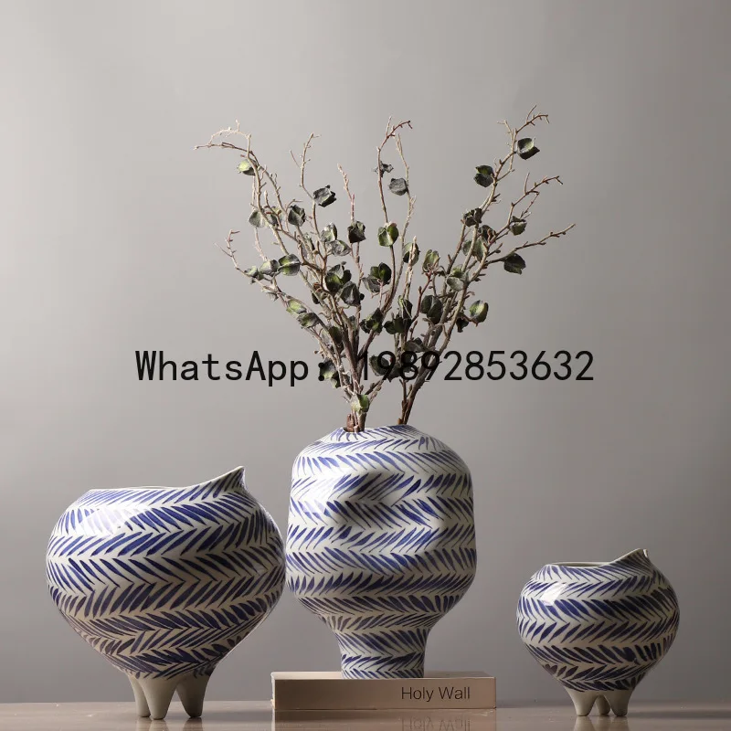 

Creative Striped Ceramic Vase Hand Painted Porcelain Vase Flower Pot Ceramic Handicraft Home Decoration Accessories