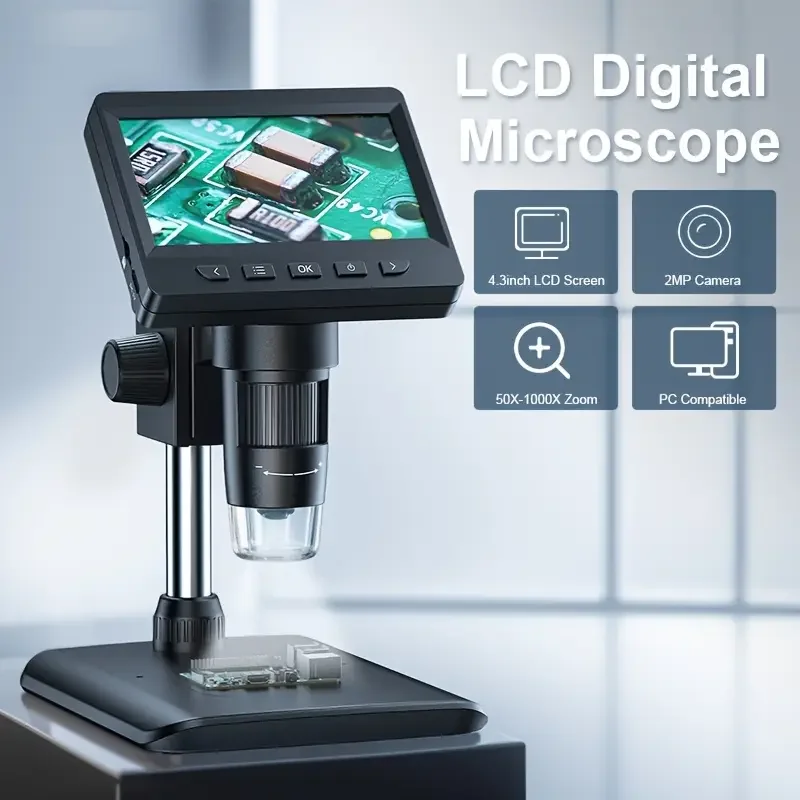 Digital Microscope 4.3-inch IPS HD Color Large Screen 1600X Magnification Coin Microscope 1080P for electronics repair PCB PC