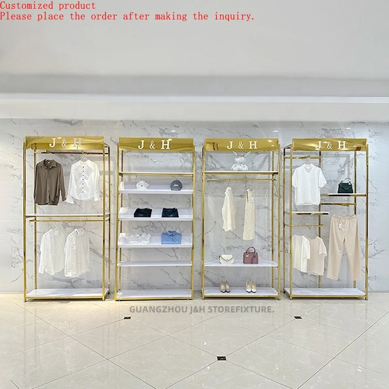 

Retail Store Gold Clothing Display Rack Stainless Steel Custom Heavy Duty Clothes Rack for Boutique