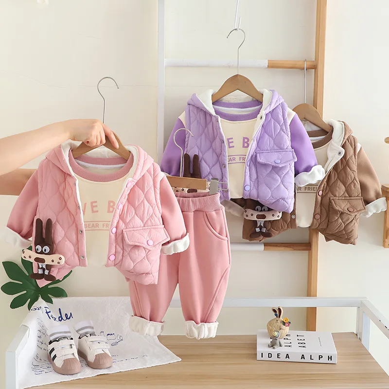 

Thickened Winter Clothes Set for Baby Boys And Girls Children's Cotton Jacket Two-Piece Set Small Kids Warmth Clothing