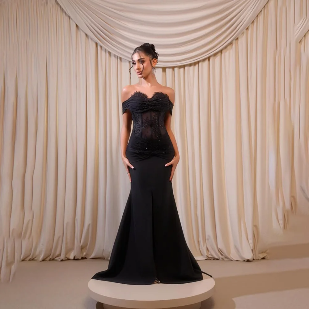 

Off The Shoulder Evening Dresses for Women Black Lace Top Mermaid Floor Length Prom Gowns Long Formal Party Dresses Customized
