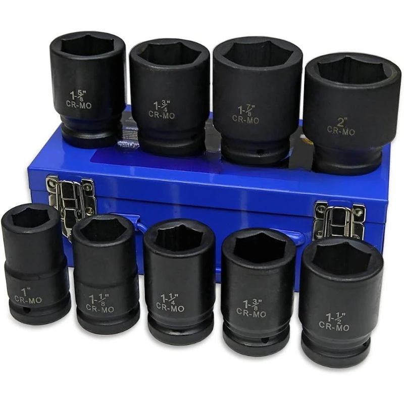 

9-Pieces 1" DR Drive Deep Impact Socket Set 6-Point (1-Inch - 2-Inch) 9pc Impact Socket Set Carrying Case