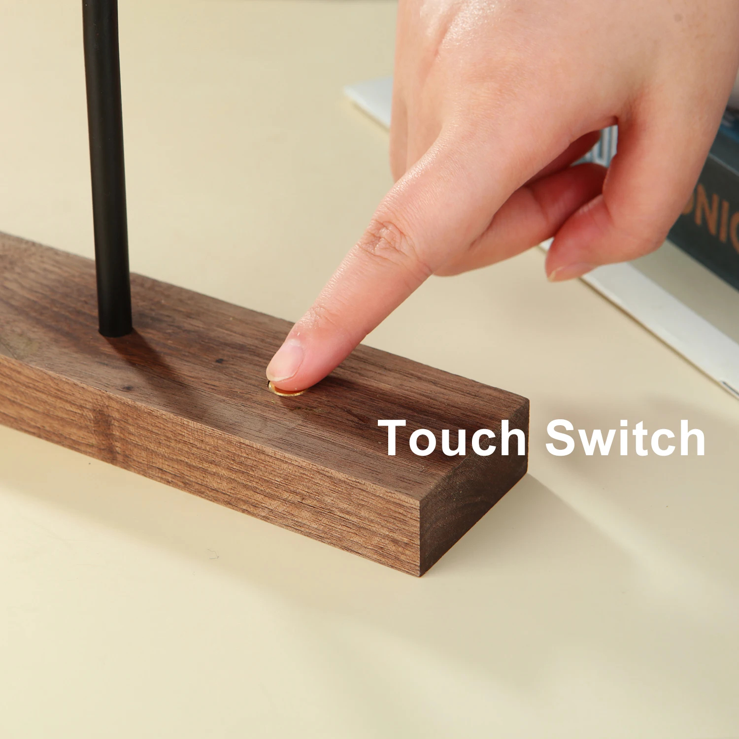 Walnut Wireless LED Table Lamp Touch Control Desk Lamp with 3-Level Brightness Retro Night Light Minimalist Bedside Lamp