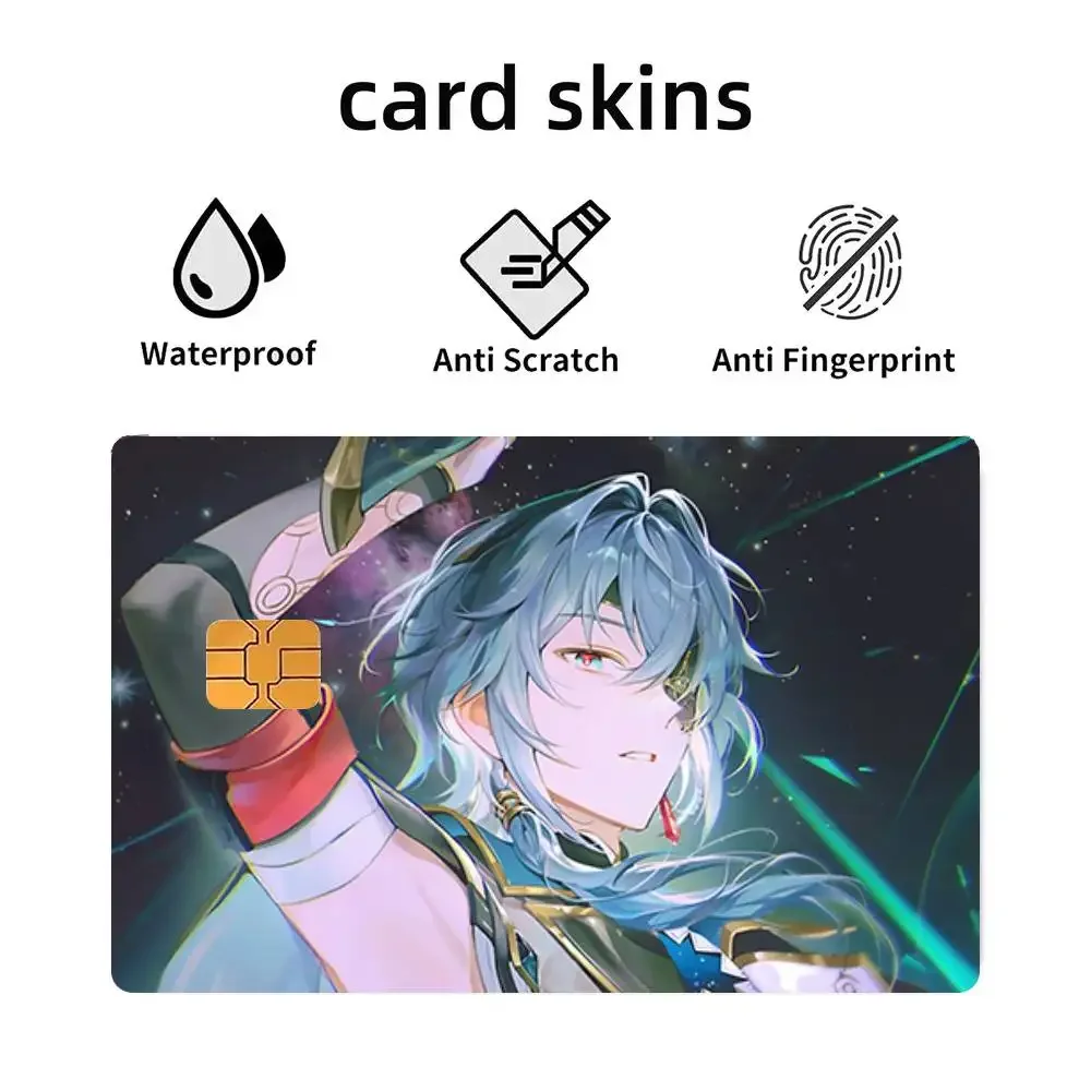 Anime Game Honkai Star Rail Anaxa 4pcs 1Set Funny Shell On Off Ultra Thin No Fade Sticker Skin Cover Film For Debit Credit Card