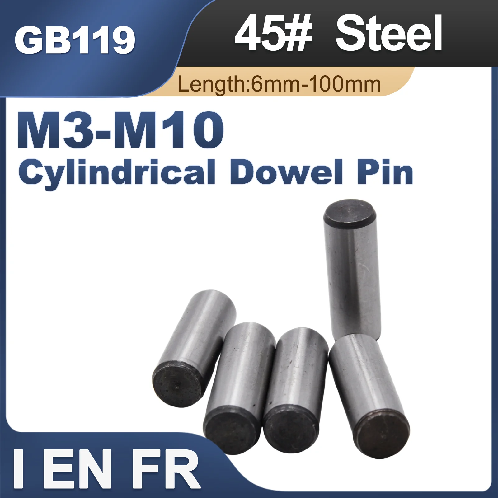 GB119 M3 M4 M5 M6 M8 M10 High Strength Quench Hardened Steel Solid Cylindrical Dowel Pins Fixed Parallel Pin Length 6mm-100mm