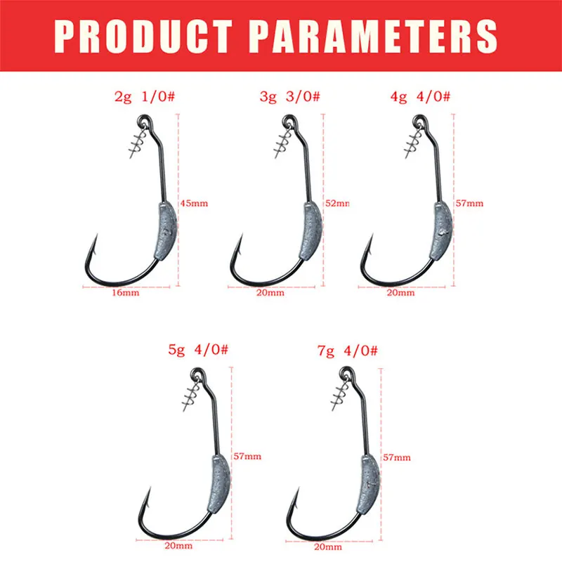 JYJ 1g 2g 3g... 28g allerlei vissen crank jig hoofd haken, koolstofstaal vishaken voor zachte worm lokken aas