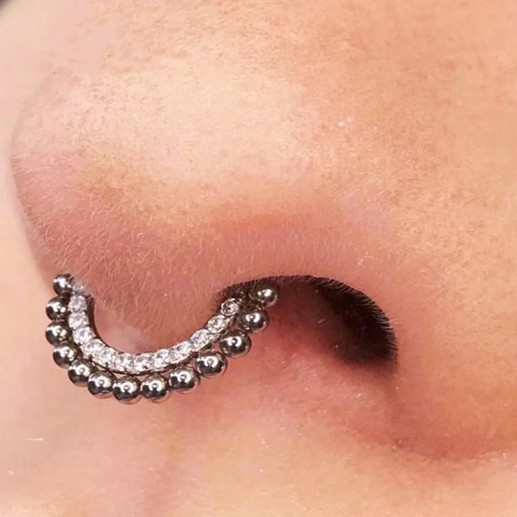 1PC ASTM F136 Titanium Nose Rings Clicker Hinged Septum Helix Conch Cartilage Daith Earring G23 Titanium Goth Piercing Jewelry