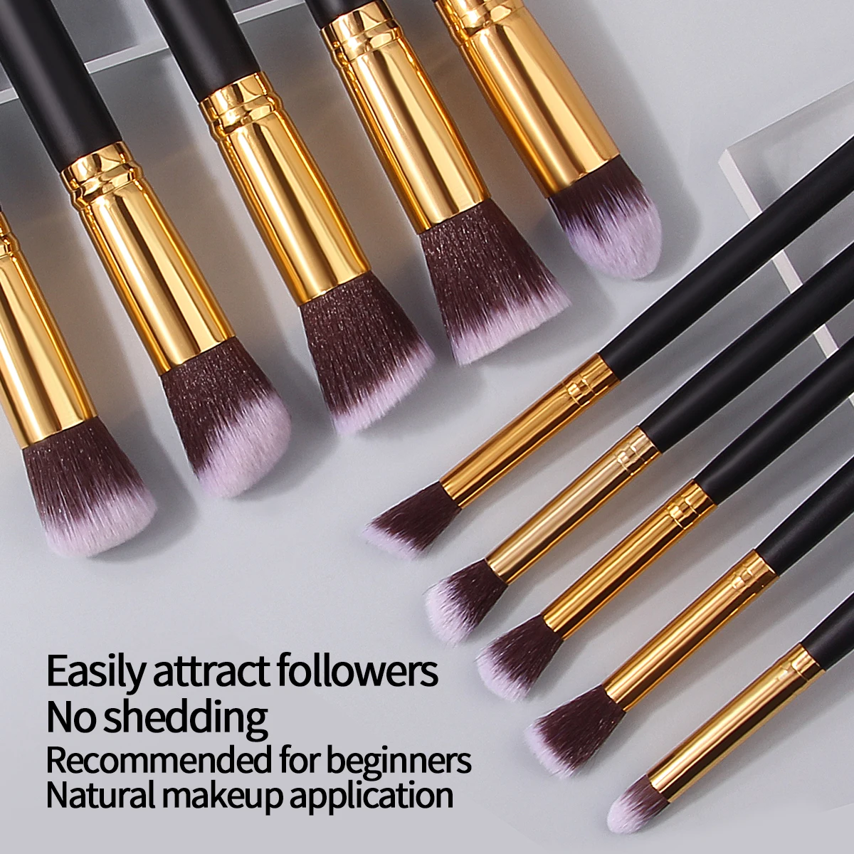 Juego de 10 brochas de maquillaje negras, brocha para sombra de ojos, colorete, superventas, herramientas de maquillaje para principiantes