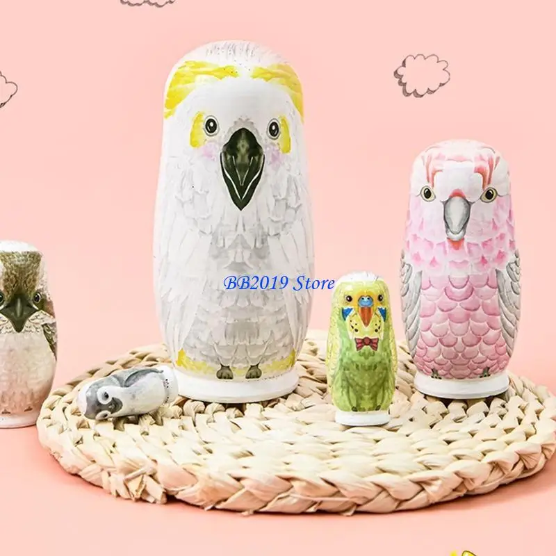 Q0KB nghệ thuật thủ công động vật con cú Russian Búp bê vẽ tay cho búp bê trẻ Zakka Toy 5p