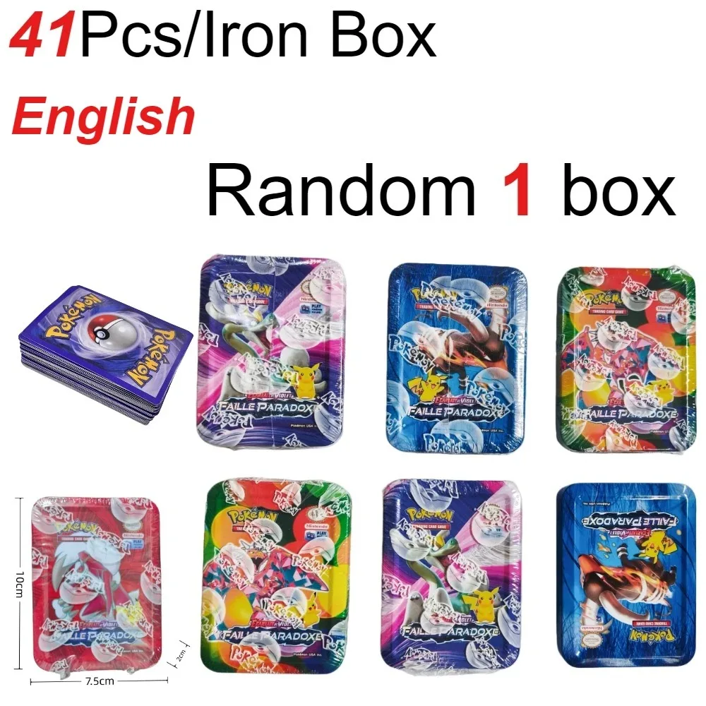 Caja de Metal de hierro de alta calidad, tarjetas de batalla de Pokémon Pikachu, juguete coleccionable Evolved Paldea para niños y regalo para fanáticos del Anime