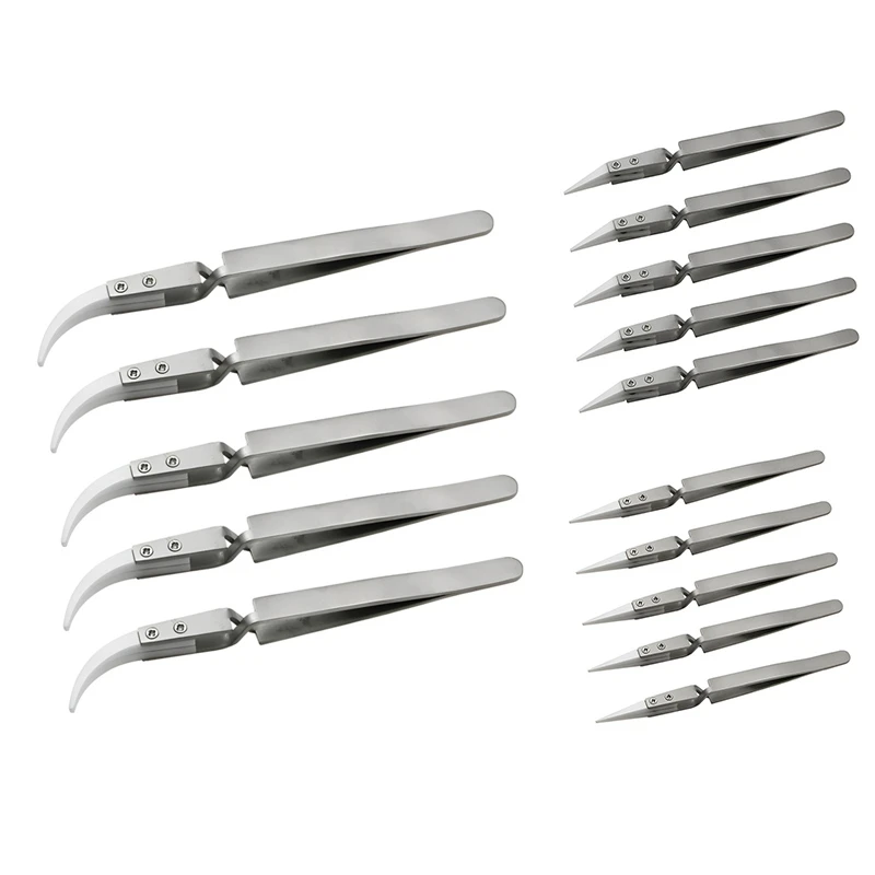 

5PCS Ceramic Tip Electronic Soldering Tweezers,Anti-Static Reverse Acid Resistant Precision Chuck Ceramic Tweezers