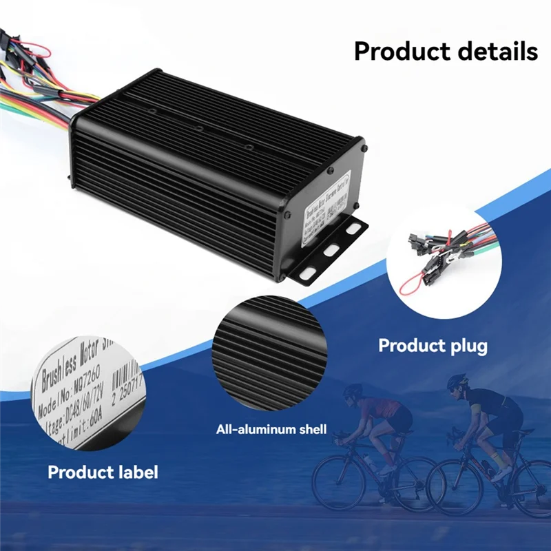 

B48B-48V 52V 60V 72V Контроллер электронного велосипеда 60A 1000W 3000W Трехрежимный синусоидальный контроллер для электрического велосипеда Ebike E-Scooter