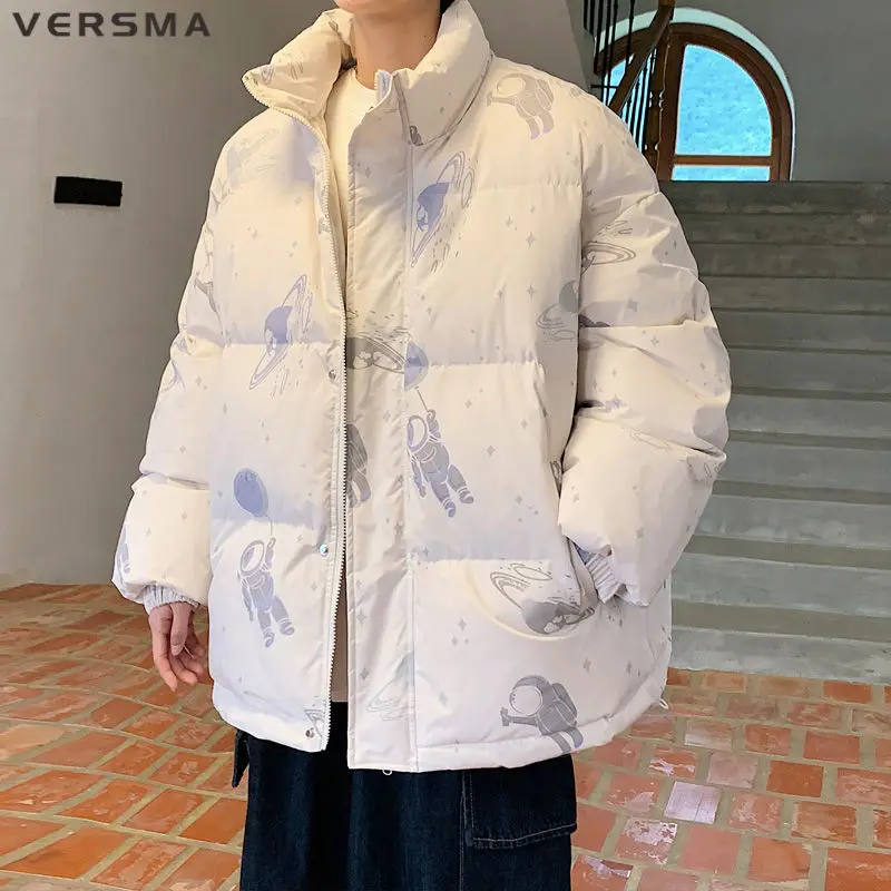 VERSMA Japanese BF Cotton Padding Luminous Reflective Winter Coat For Men Stand Collar Baseball Jacket Women Parkas Dropshipping