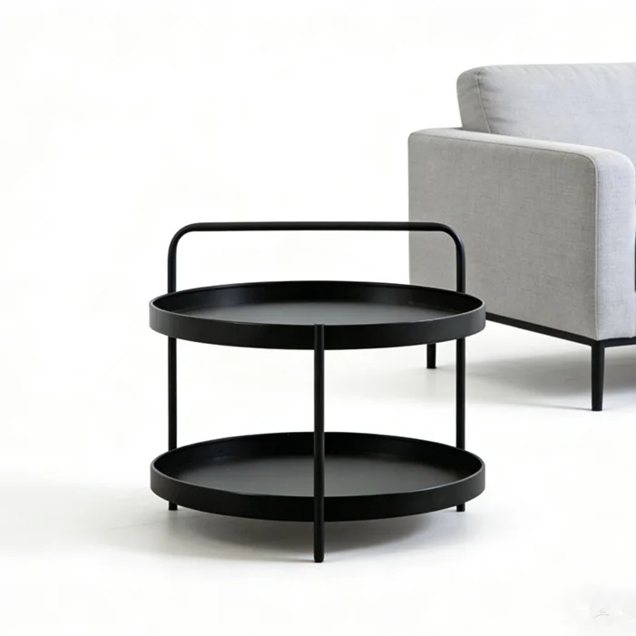 Metal sofa coffee table modern simple living room wrought iron edge table new double-layer round bedside table corner