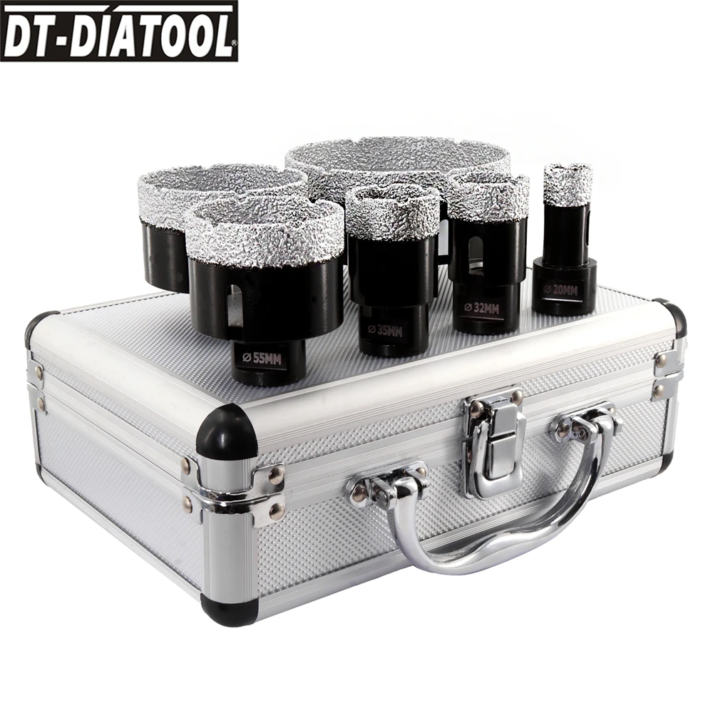 DT-DIATOOL 6pcs Dia 20-100mm Diamond Drilling Core Bit Case Set for Porcelain Tiles Granite Marble Hole Saw Tools Kit M14 Thread