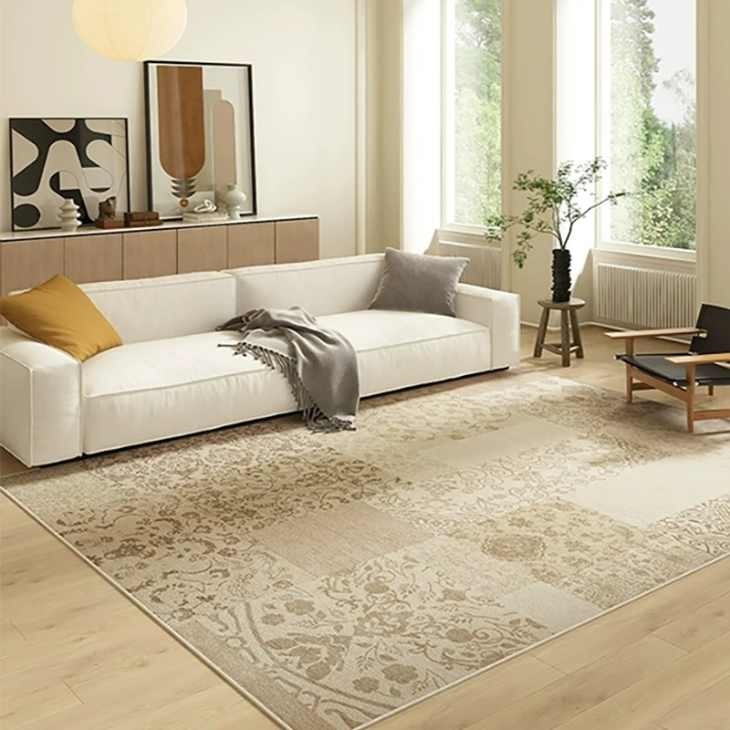 Künstlerischer Blumenteppich, Beige, goldene Blätter, Teppiche, modernes Wohnzimmer, dekorative Teppiche, bequem, leicht zu reinigen, Schlafzimmerteppich, Balkon