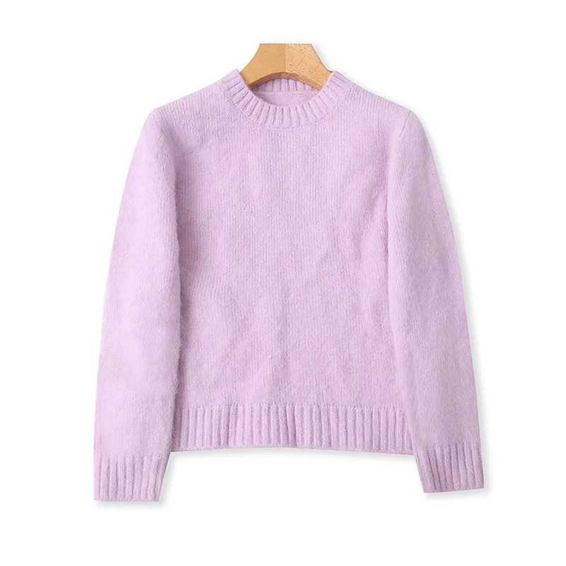 

Теплый вязаный шерстяной свитер с круглым вырезом, пуловер с длинными рукавами, женский эластичный утепленный топ для осени и зимы, облегающий силуэт