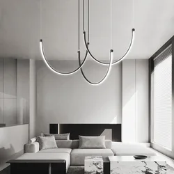 Nordic Minimalism Lines Led Chandelier Copper Living Room Pendant Lights Model Room Showroom Lamp Lighting Home Decor Luminaire
